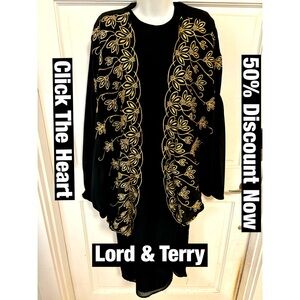 Lord & Terry Black Dress with Embroidered‎ Cape Sz 10 NWT